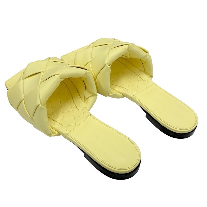 Bottega Veneta Lido Sandals Shoes Leather Yellow Flat Sandals Mules Intrecciato