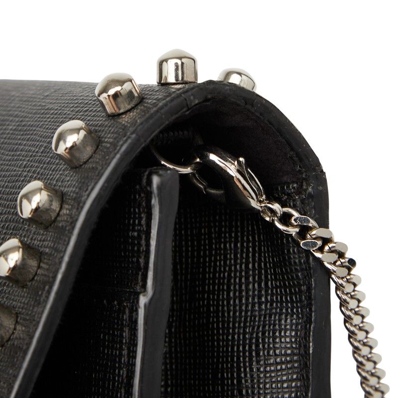 Fendi Carlito Studded Chain Shoulder Bag Wallet Bag 8m0346 Black Leather Women