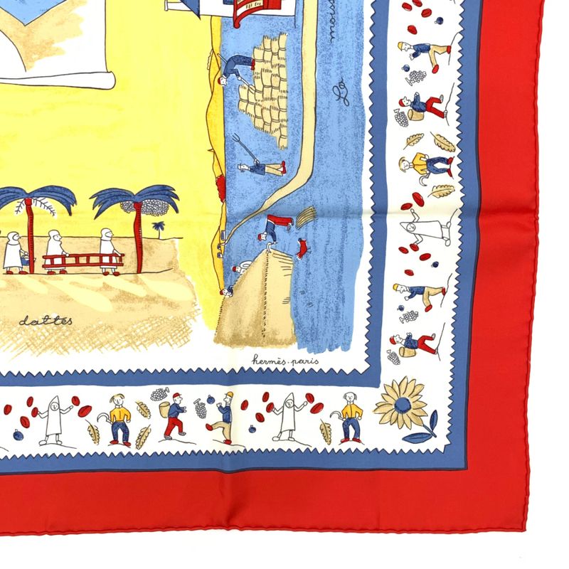 Hermes Carre 90 RE TOUR A LA Terre Homeward Silk Scarf Red