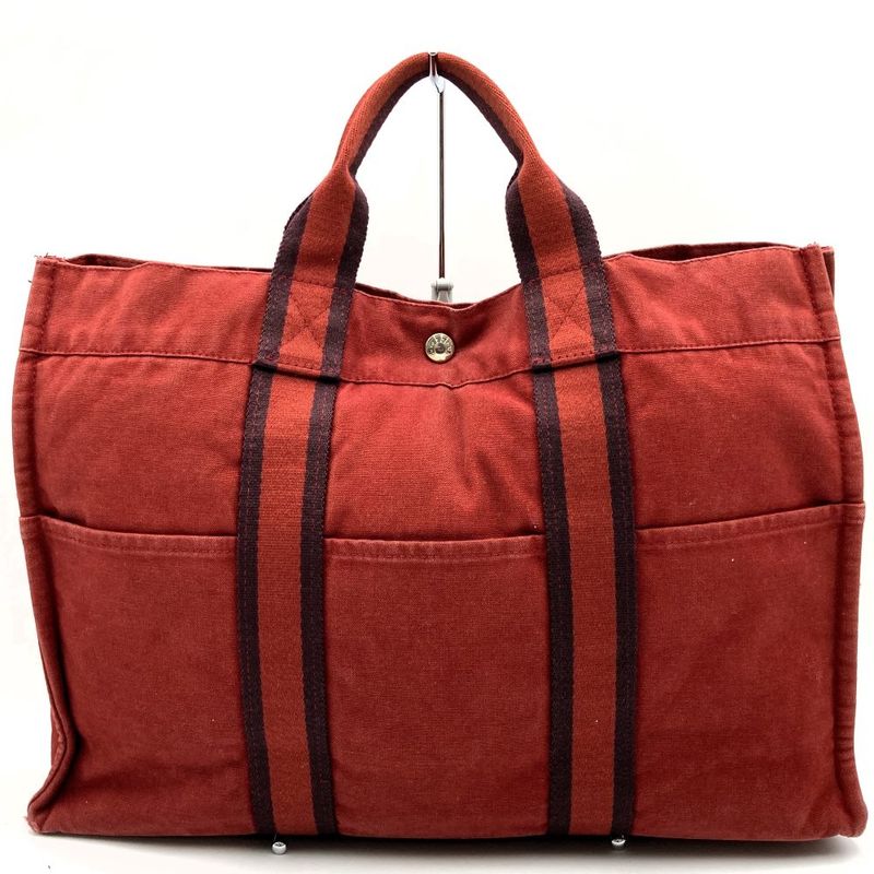 Hermes Fourre Tout MM Handbag Tote Bag Handbag Bag Silver Hardware Canvas Red
