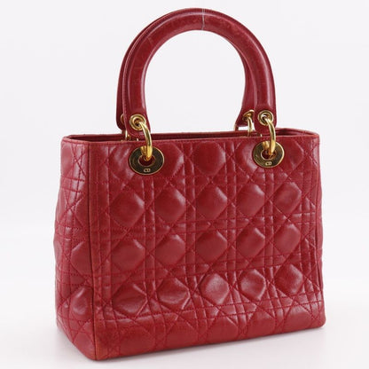 Christian Dior Lady Dior Cannage Calf Red Ladies Handbag