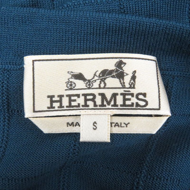 Hermes Wool Window Pen Crew Neck Light Hand Long Sleeve Knit Sweater Blue S