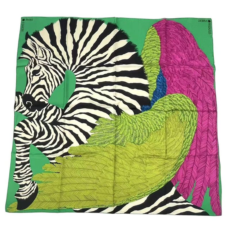 Hermes Carre 90 Zebra Pegasus Scarf Green Silk