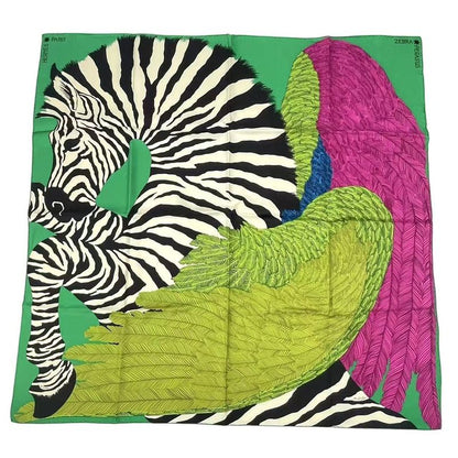 Hermes Carre 90 Zebra Pegasus Scarf Green Silk