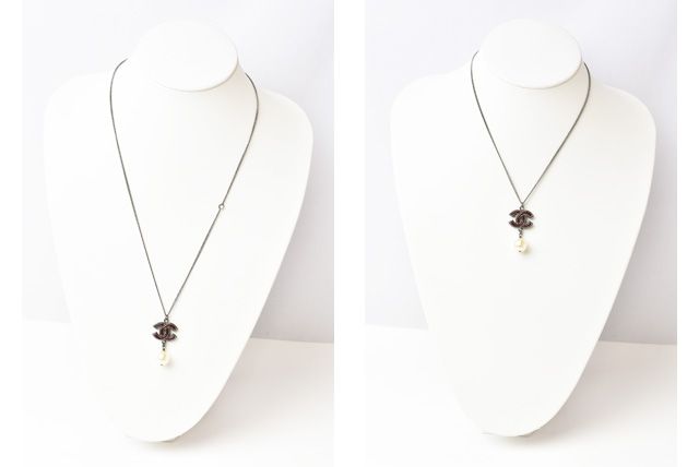 Chanel Necklace Pendant 2way Chanel Coco Mark Pearl Motif Burgundy Gunmetal