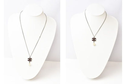 Chanel Necklace Pendant 2way Chanel Coco Mark Pearl Motif Burgundy Gunmetal