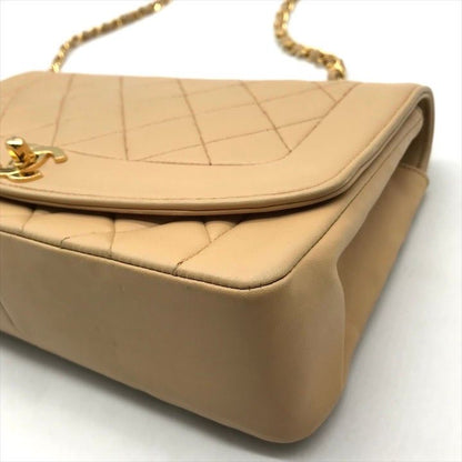 Chanel Diana CC Logo Quilted Lambskin Turnlock Chain Shoulder Bag Beige