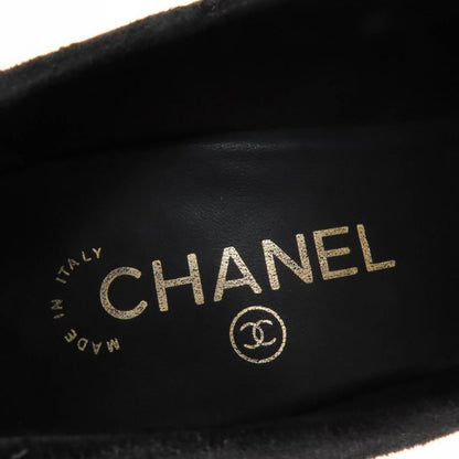 CHANEL G33546 Round Toe Suede Leather Pumps With Coco Mark Black 38 Made In