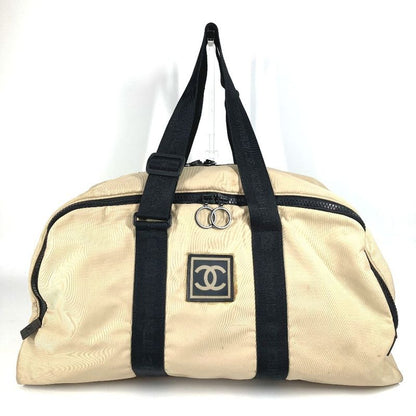 Chanel Boston Bag CC Coco Mark Logo Nylon Canvas Beige