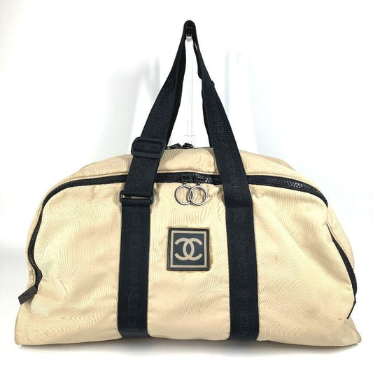 Chanel Boston Bag CC Coco Mark Logo Nylon Canvas Beige