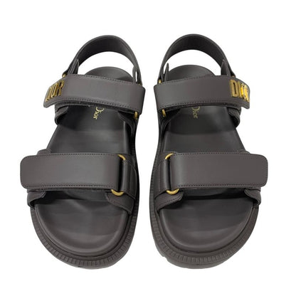 Christian Dioract Sandals Shoes Leather Gray Gold Logo Sports