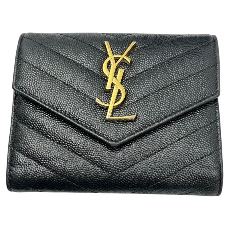Saint Laurent Monogram YSL Trifold Wallet Monogram 03943 Black Compact Wallet