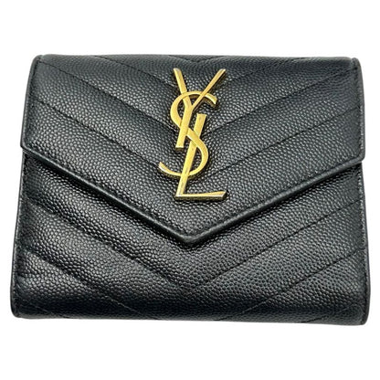 Saint Laurent Monogram YSL Trifold Wallet Monogram 03943 Black Compact Wallet