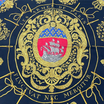 Hermes Scarf Silk Carre 90 Paris Coat Of Arms Black