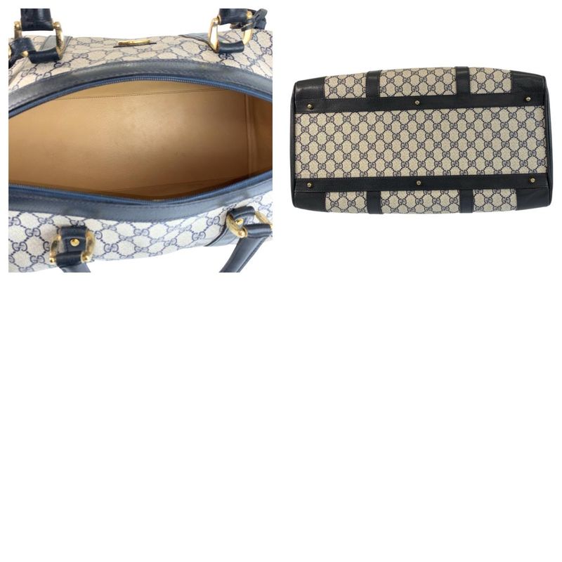 Gucci Vintage Gray Navy Gold Hardware GG Supreme Canvas Boston Bag Handbag