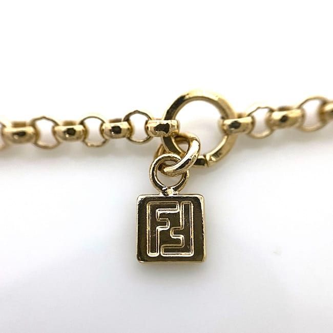 Fendi Long Necklace Gold Orange Multicolor Rare Excellent Condition