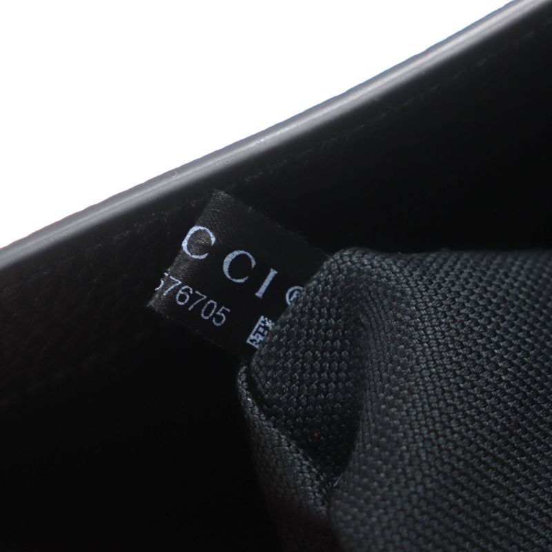 Gucci 816755 Web Stripe Leather Flap Business Case Clutch Bag Black Storage