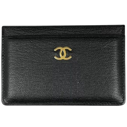 CHANEL CC Grained Leather Classic Card Holder Case Wallet Gold Black