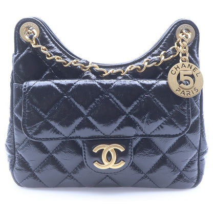 Chanel Small Hobo Shoulder Bag Black Calfskin Gold