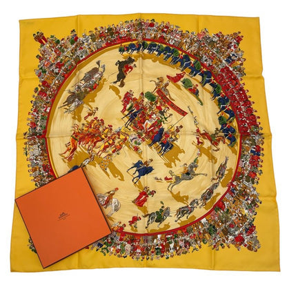 Hermes Scarf 100% Silk Carre 90 Cirque Molier Circus Yellow