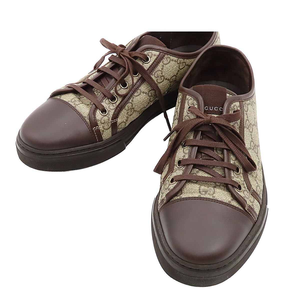 Gucci Low-Top Sneakers Beige Brown GG Supreme Canvas Leather