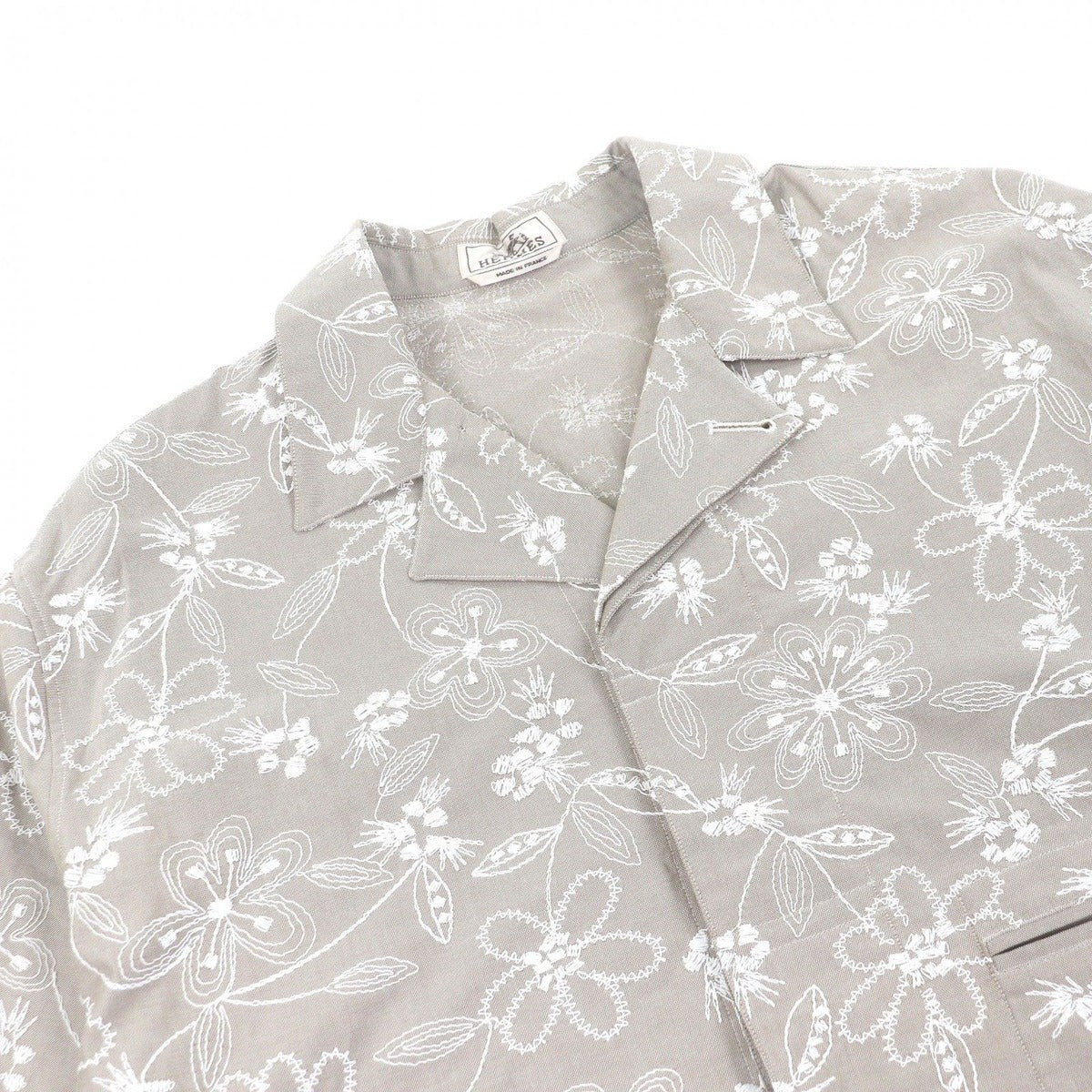 Hermes Fleurs Technique Open Collar Floral Pattern Embroidery Top — view 2