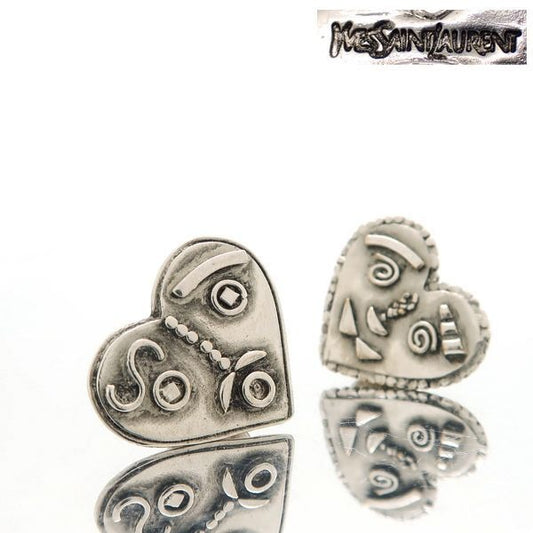 Yves Saint Laurent Pin Brooch 2 Pieces Tuck Steampunk Heart Face Silver