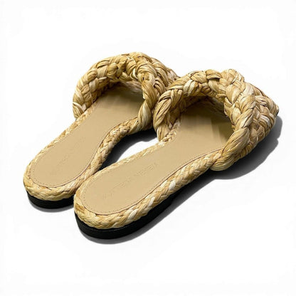 Bottega Veneta Ad2 Lido Slide Sandals 36.5 Braided Raffia — view 4
