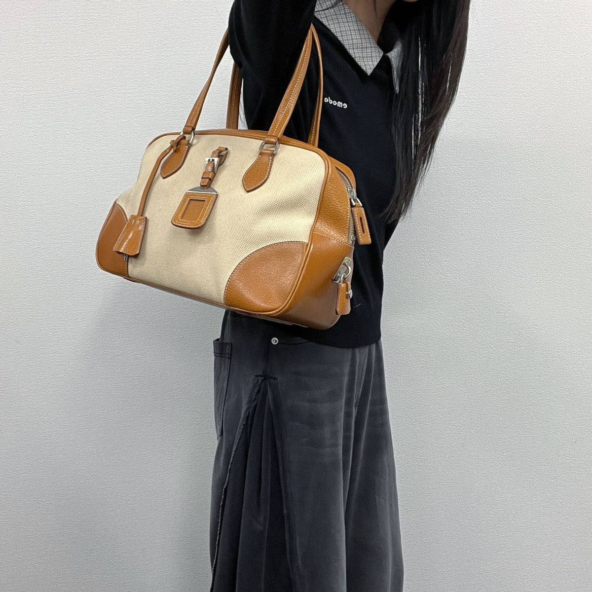 Prada Shoulder Bag Canvas Leather Two