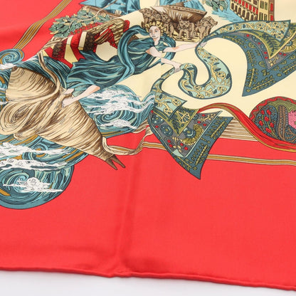 Hermes Scarf Carre 90 Au Fil de la Soie Red Silk Multicolor — view 4