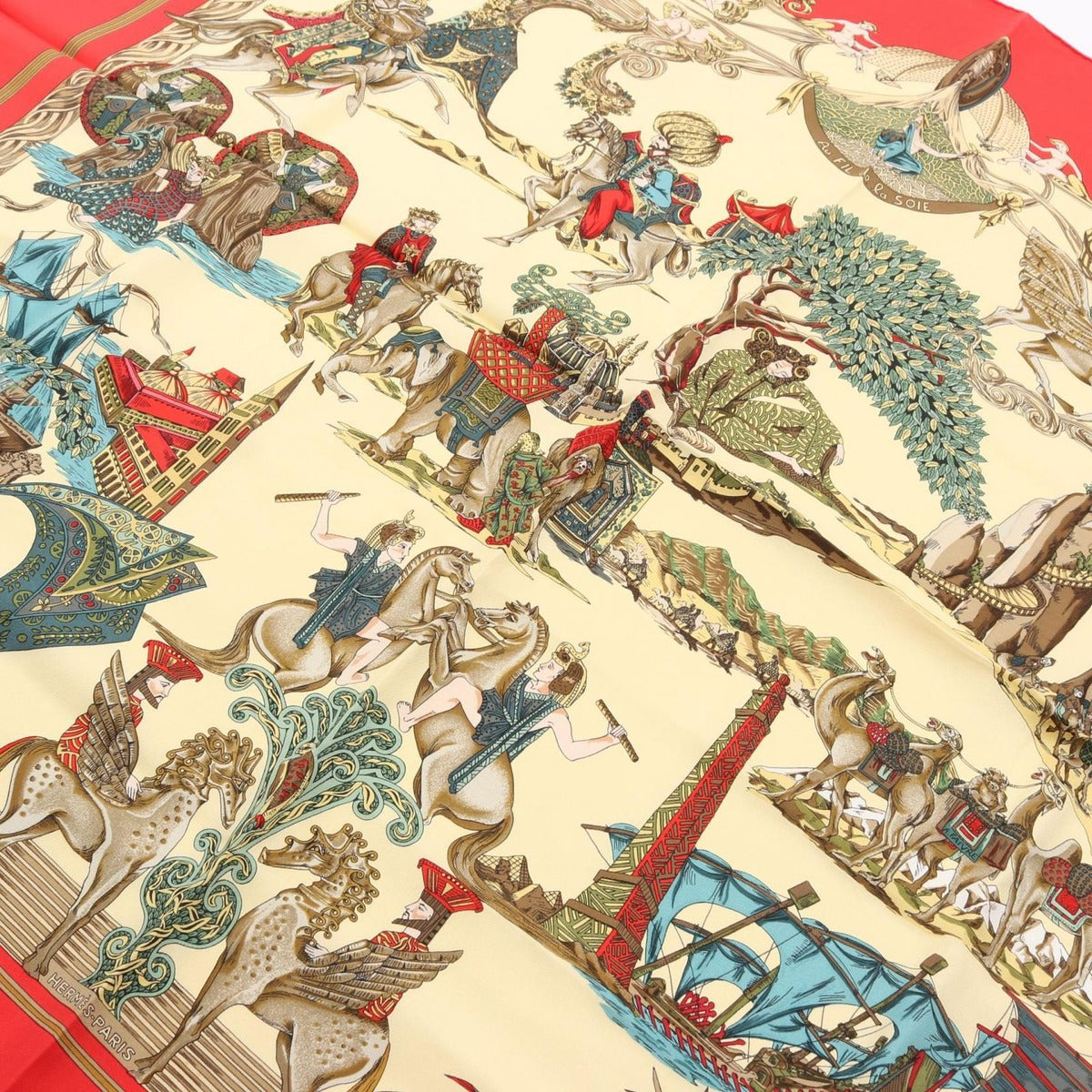 Hermes Scarf Carre 90 Au Fil de la Soie Red Silk Multicolor — view 5