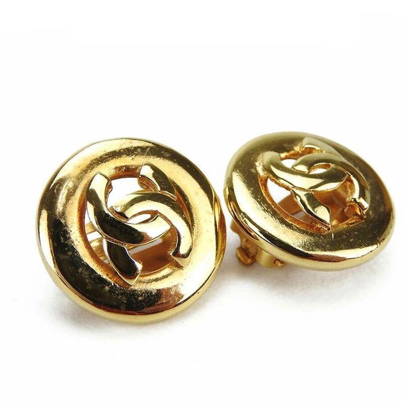 Chanel Earrings Coco Mark Metal Gold Accessory Plated Small Accessories