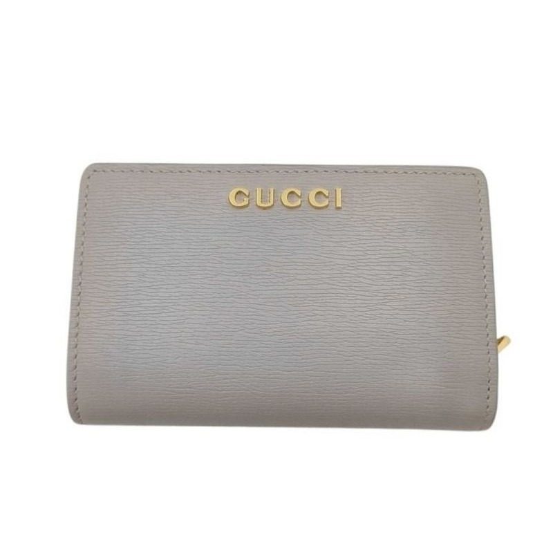 Gucci Bifold Wallet Script Gray Leather Logo L-shaped Zipper Gold