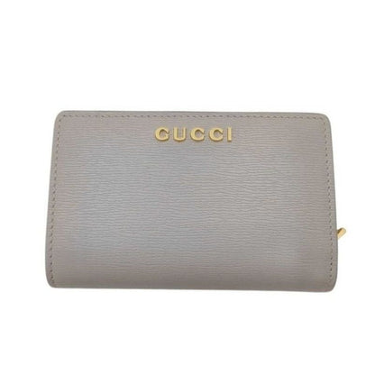 Gucci Bifold Wallet Script Gray Leather Logo L-shaped Zipper Gold