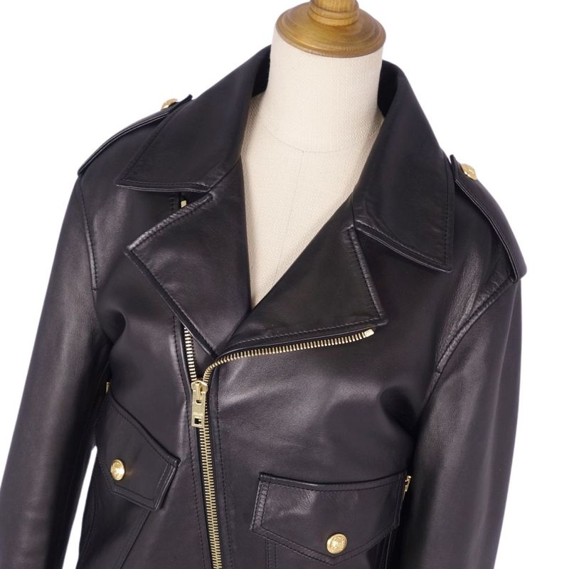 Celine Jacket 22AW Leather Jacket Biker Jacket Double Riders Lambleather