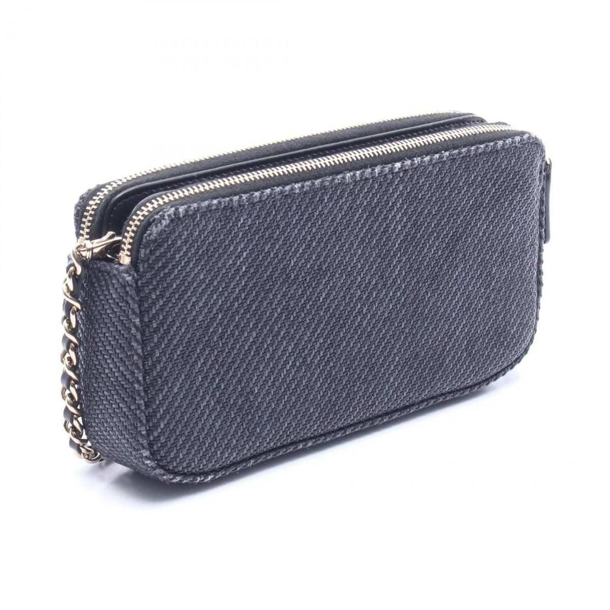 Chanel Shoulder Bag Deauville Black Fabric Leather Chain Wallet — view 2