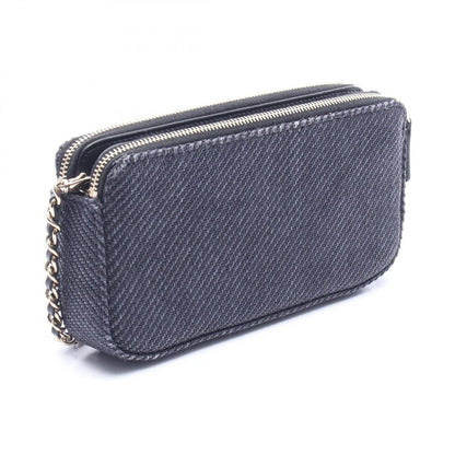 Chanel Shoulder Bag Deauville Black Fabric Leather Chain Wallet — view 2