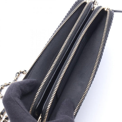 Chanel Shoulder Bag Deauville Black Fabric Leather Chain Wallet — view 3