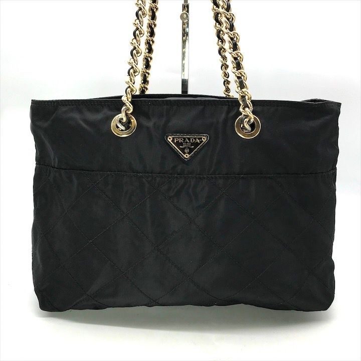 Prada Nylon Tessuto Quilted Chain Shoulder Tote Black