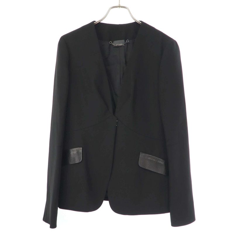 Fendi Leather Pockets Collarless Jacket Fj6359 N6f Black 44