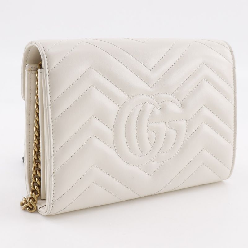 Gucci GG Marmont Chain Shoulder 2WAY Clutch 474575 Calf White Ladies Chain