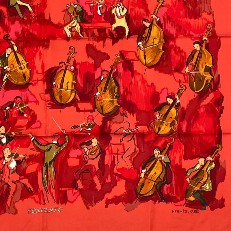 Hermes Carre 90 Concerto Red 100% Silk Scarf