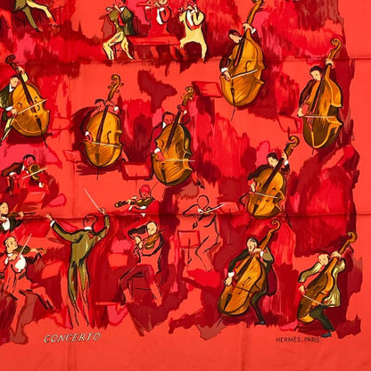 Hermes Carre 90 Concerto Red 100% Silk Scarf