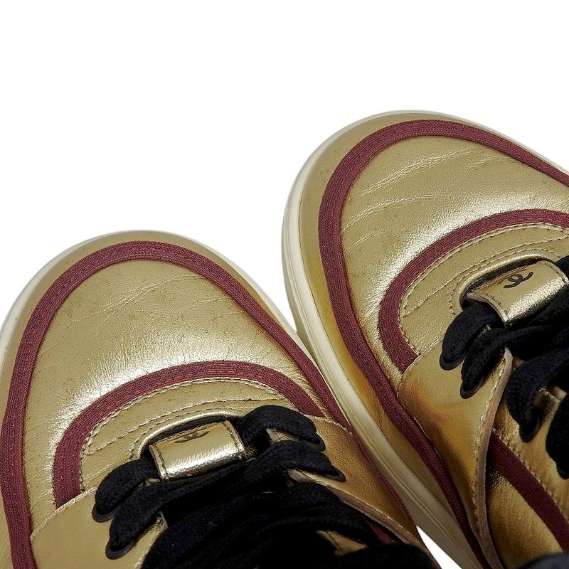 Boxed Ultra Chanel 2020 G35062 Coco Mark Gold Leather High Cut Sneakers Shoes