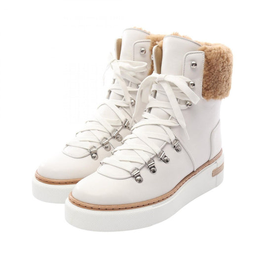 Hermes Boots Flocon Leather Mouton White Brown