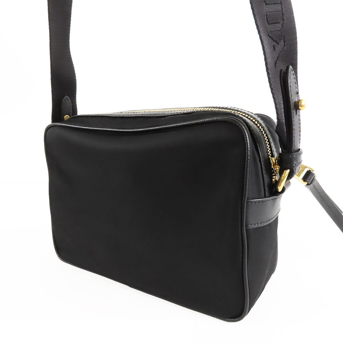 Prada Logo Shoulder Bag Black Nylon Leather — view 2