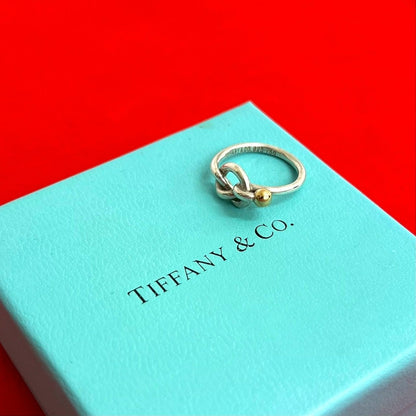 Tiffany & Co Hook Eye Love Knot 18K Gold Ring Silver