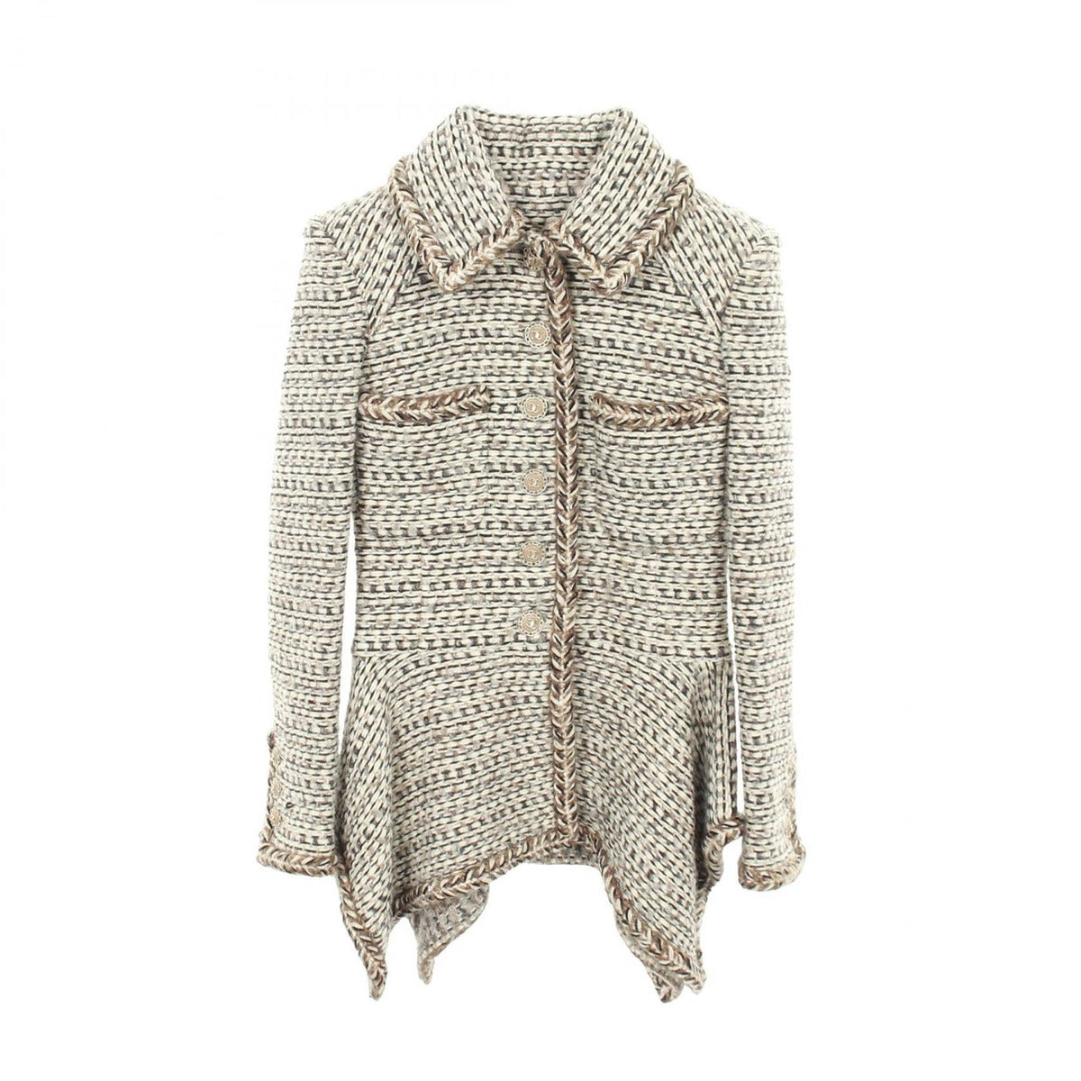 Chanel Stand Collar Coat CC Logo Button Wool Cashmere