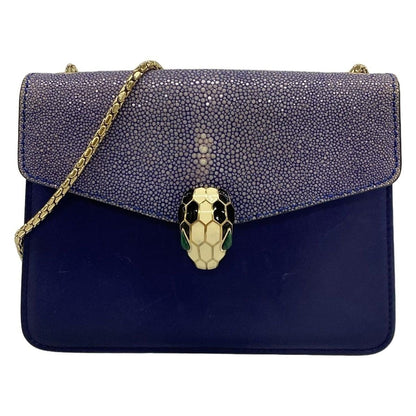 Bvlgari Shoulder Bag Serpenti Navy Blue Chain Leather