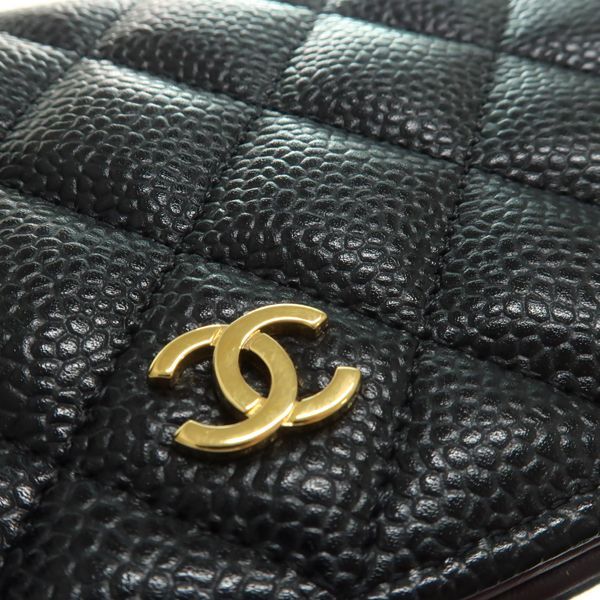 Chanel Bifold Long Wallet A31509 Caviar Skin Black Gold Hardware Coco Mark